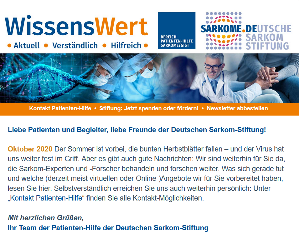 Screenshot 1 WissensWert Newsletter der Deutschen Sarkom Stiftung