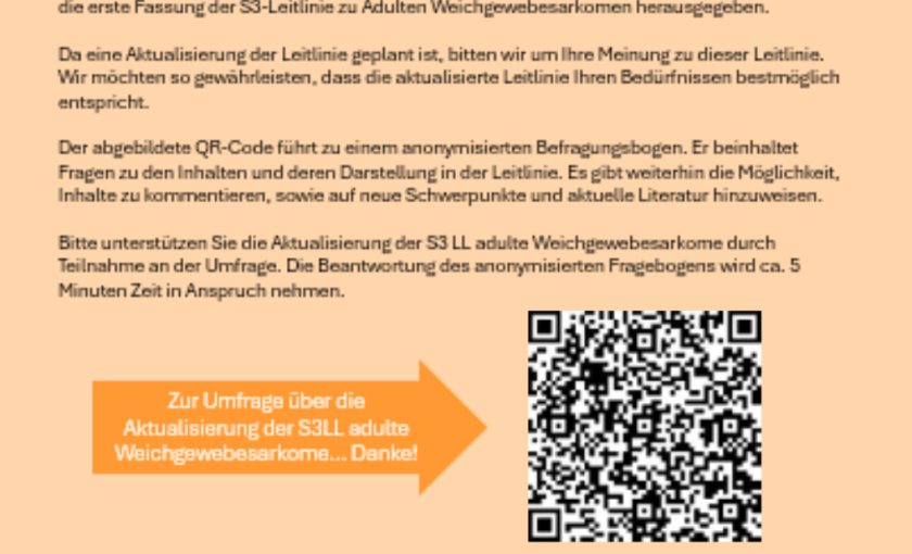 Umfrage zur Aktualisierung der S3 LL adulte Weichgewebesarkome 